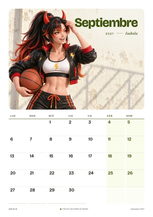 Septiembre del calendario 2027: Isabela, vuelta a los entrenamientos