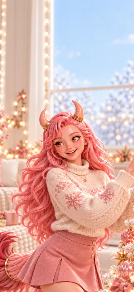 Fondo de pantalla de Navidad de Amalia de ONIKIX: colgando una bola en el árbol