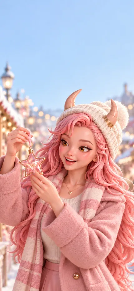 Fondo de pantalla de Navidad de Amalia de ONIKIX: eligiendo adornos en el mercadillo