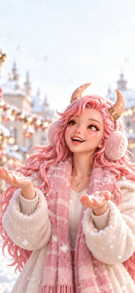 Fondo de pantalla de Navidad de Amalia de ONIKIX: mirando caer la nieve
