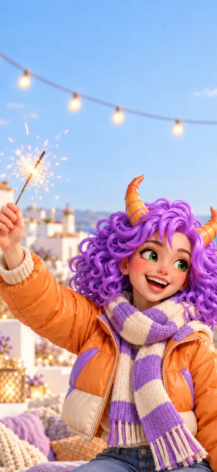 Fondo de pantalla de Navidad de Camila de ONIKIX: bengalas en la azotea