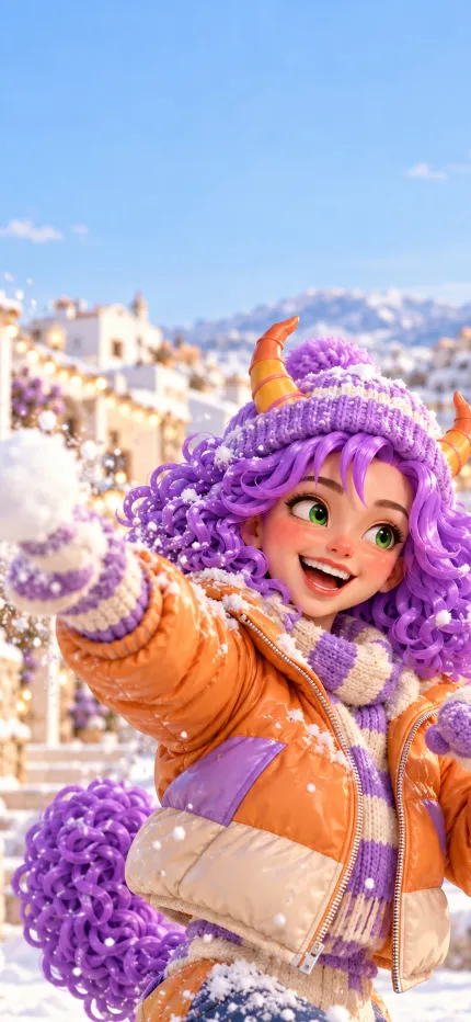 Fondo de pantalla de Navidad de Camila de ONIKIX: guerra de bolas de nieve