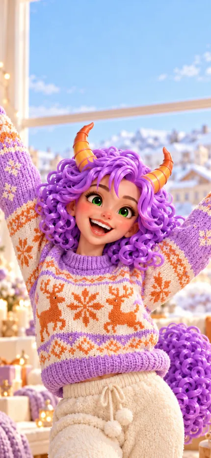 Fondo de pantalla de Navidad de Camila de ONIKIX: bailando con su jersey navideño