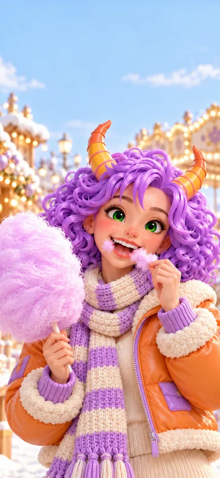 Fondo de pantalla de Navidad de Camila de ONIKIX: algodón de azúcar en la feria