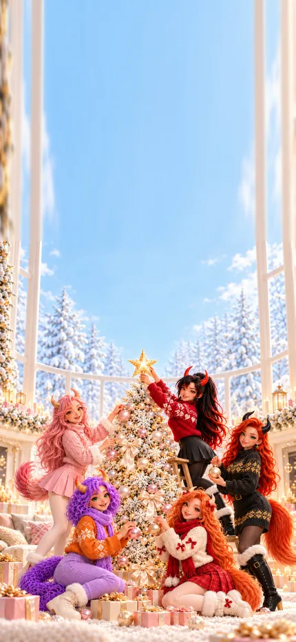 Fondo de pantalla de Navidad de las cinco de ONIKIX: decorando el árbol más alto