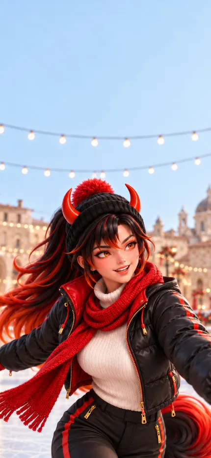 Fondo de pantalla de Navidad de Isabela de ONIKIX: patinando en la pista de la plaza