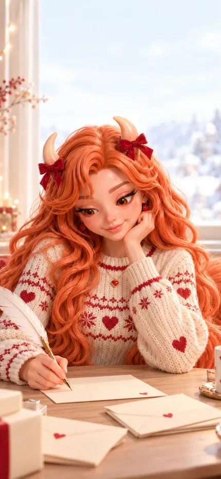 Fondo de pantalla de Navidad de Melisa de ONIKIX: escribiendo una carta a mano