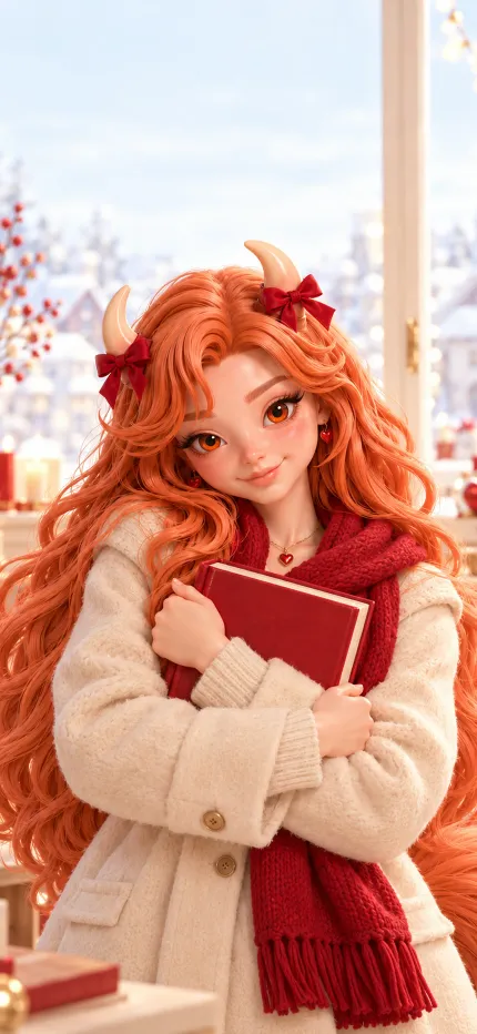 Fondo de pantalla de Navidad de Melisa de ONIKIX: eligiendo un libro en la librería