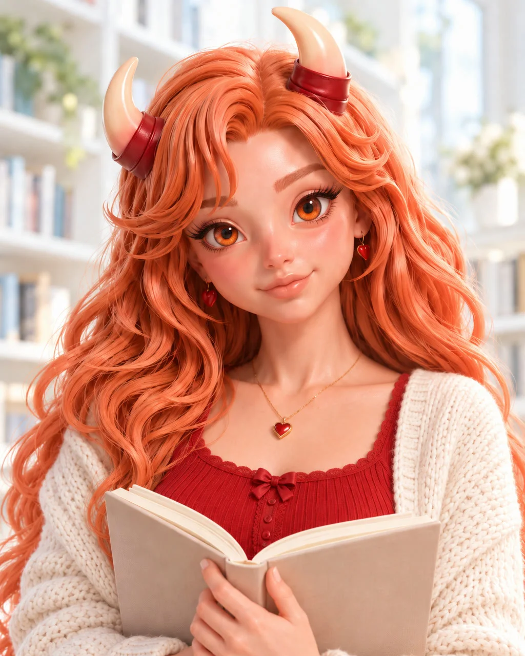Melisa con un libro abierto contra el pecho en una librería