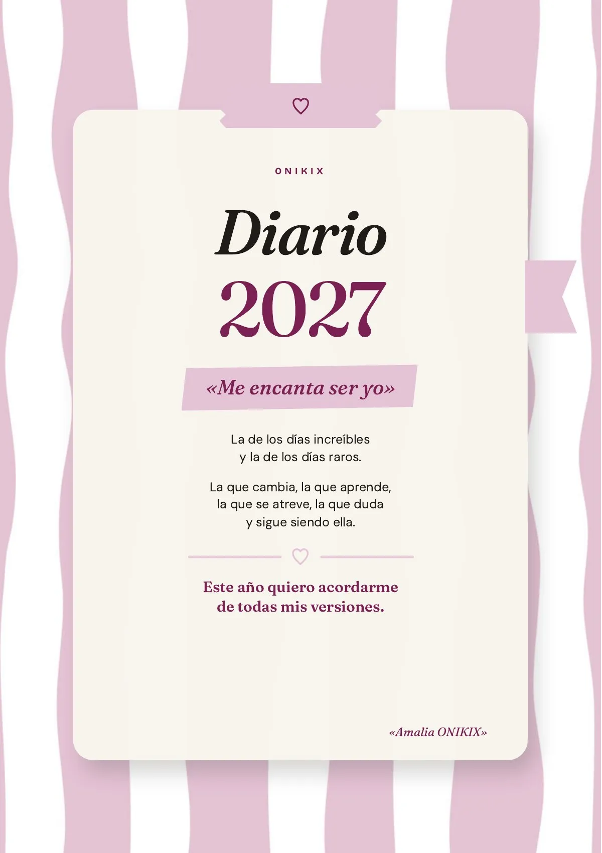 Portada de Diario de Amalia, diario personal digital 2027, con su frase «Me encanta ser yo»