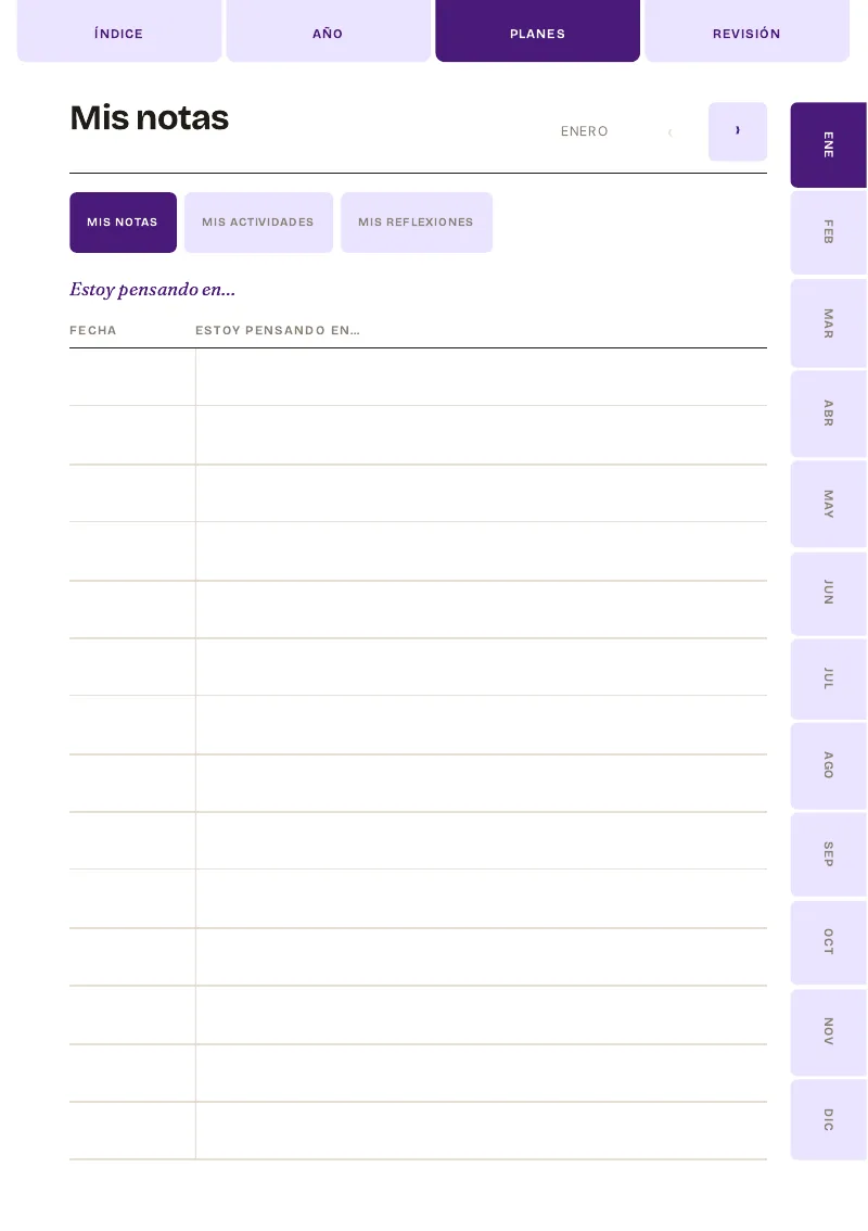 Páginas propias de Planner de Camila: Notas para ideas que aparecen de repente