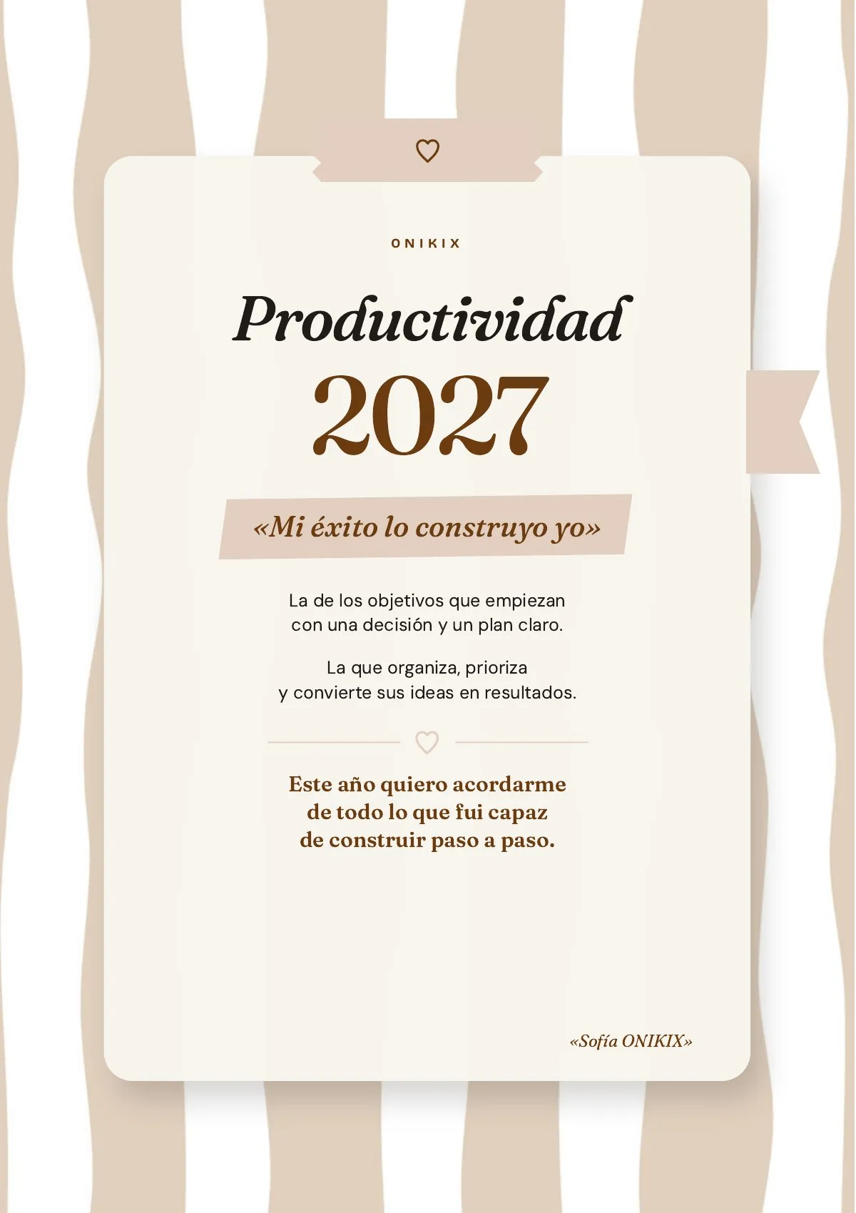 Portada de Productividad de Sofía, agenda de productividad 2027, con su frase «Mi éxito lo construyo yo»