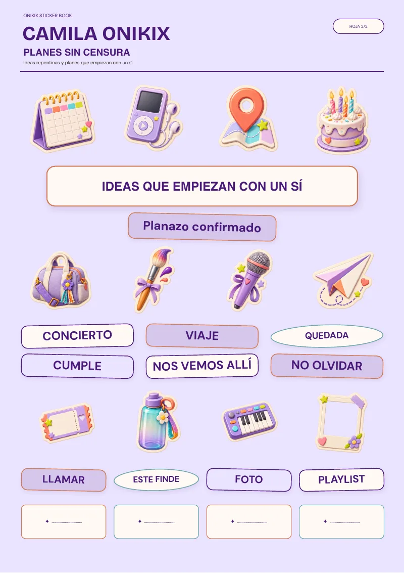 Hoja 2 · etiquetas en blanco para tu letra, del Sticker Book de Camila — ONIKIX