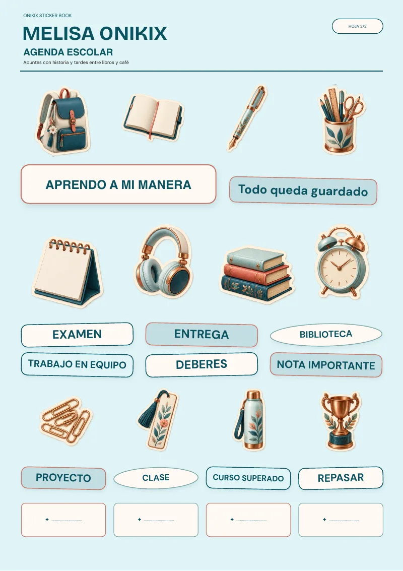 Hoja 2 · etiquetas en blanco para tu letra, del Sticker Book de Melisa — ONIKIX