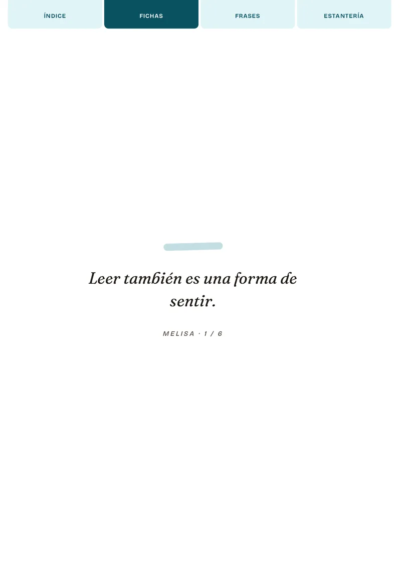 Página de Melisa dentro del diario de lectura, con una frase suya entre un libro y el siguiente