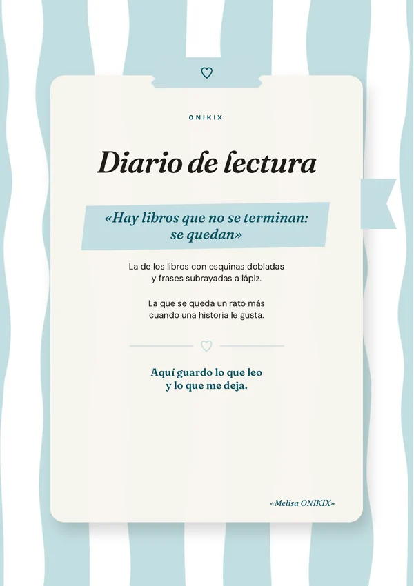 Portada del diario de lectura de Melisa, un reading journal en español gratuito de ONIKIX